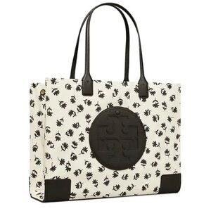 🖤🤍Tory Burch - Black & White Large Floral Logo Tote🤍🖤